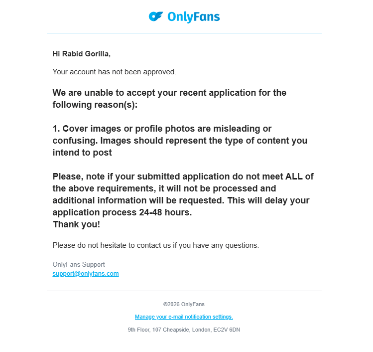 OnlyFans letter